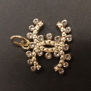 CC Gold and Silver Rhinestone Pearl Pendant Charm